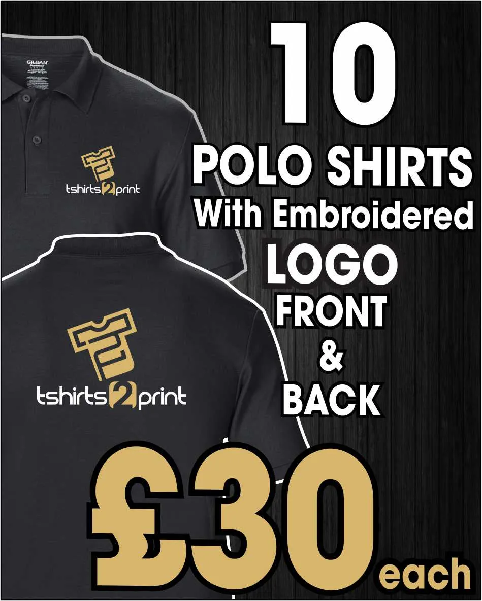 10 x Polo Tops with Embroidered LOGO FRONT & BACK