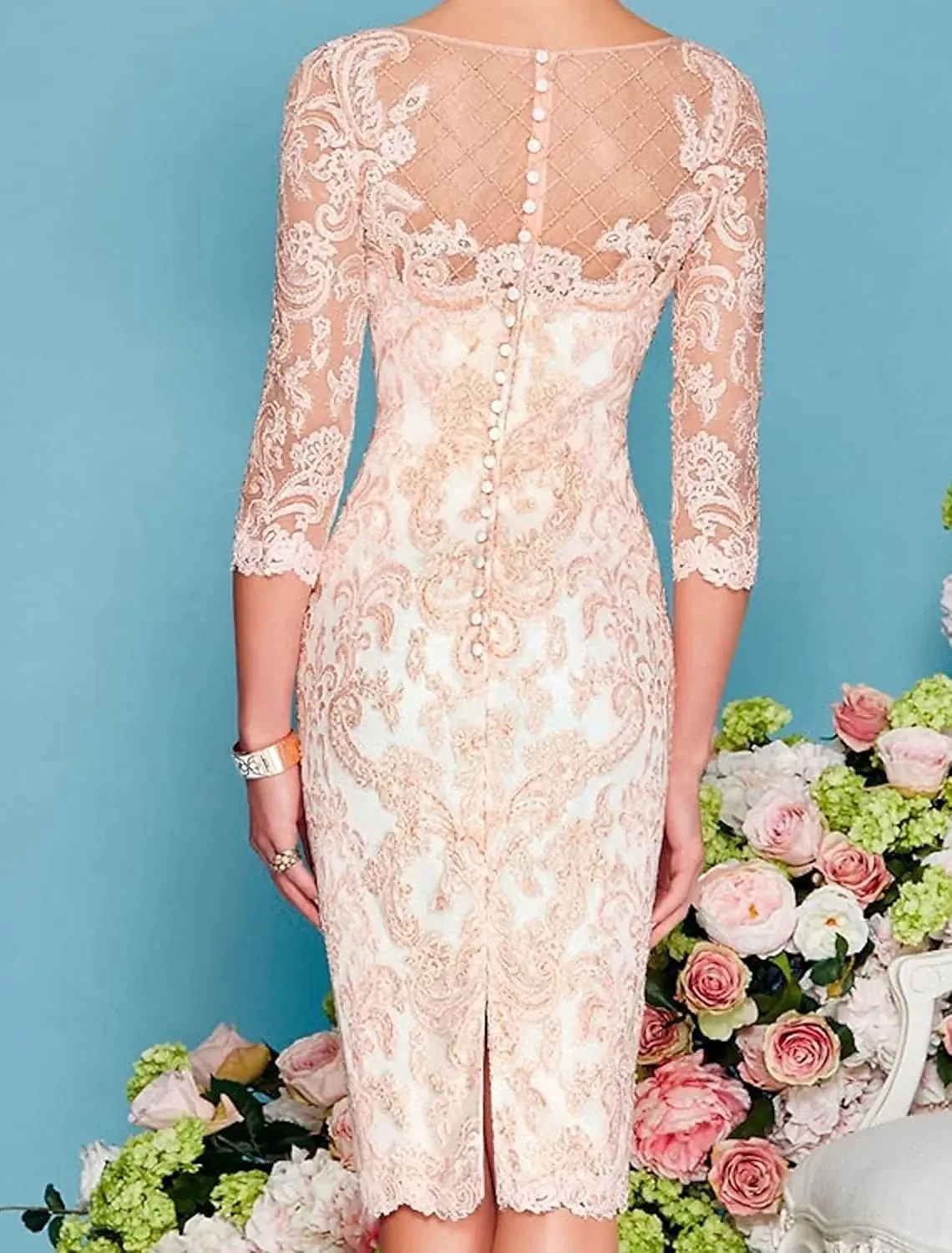 2 Pieces Mother of The Bride Dresses for Wedding Formal Evening Gowns Appliques Chiffon Knee Wedding Guest Dress