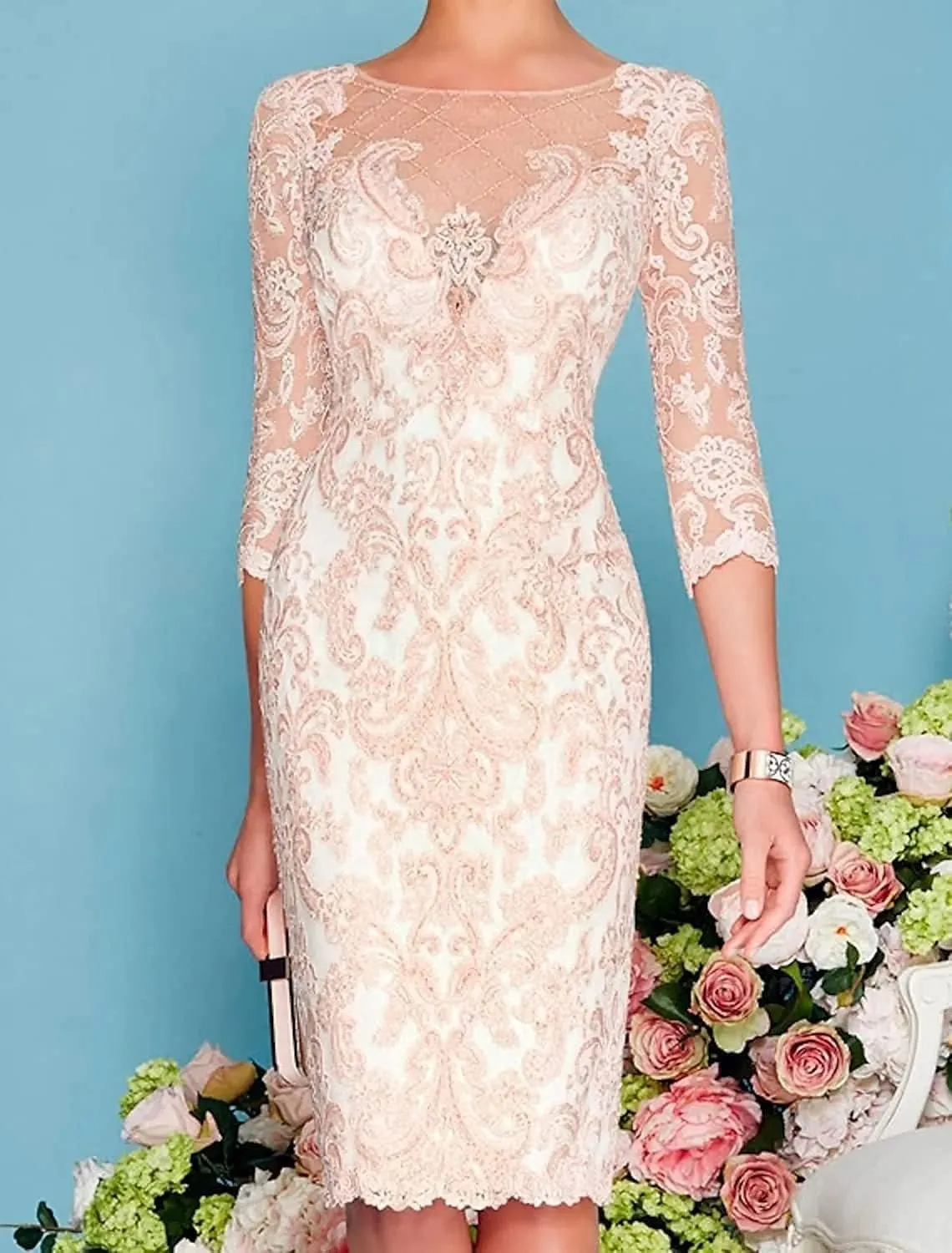 2 Pieces Mother of The Bride Dresses for Wedding Formal Evening Gowns Appliques Chiffon Knee Wedding Guest Dress