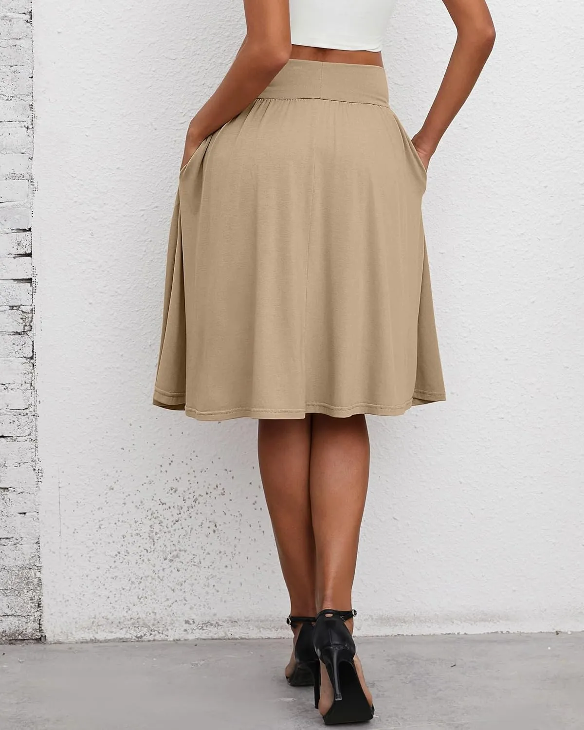 3 Pcs Womens Midi Skirts Knee Length with Pockets Casual High Waisted 2025 Trendy Summer Midi Skirt for Ladies