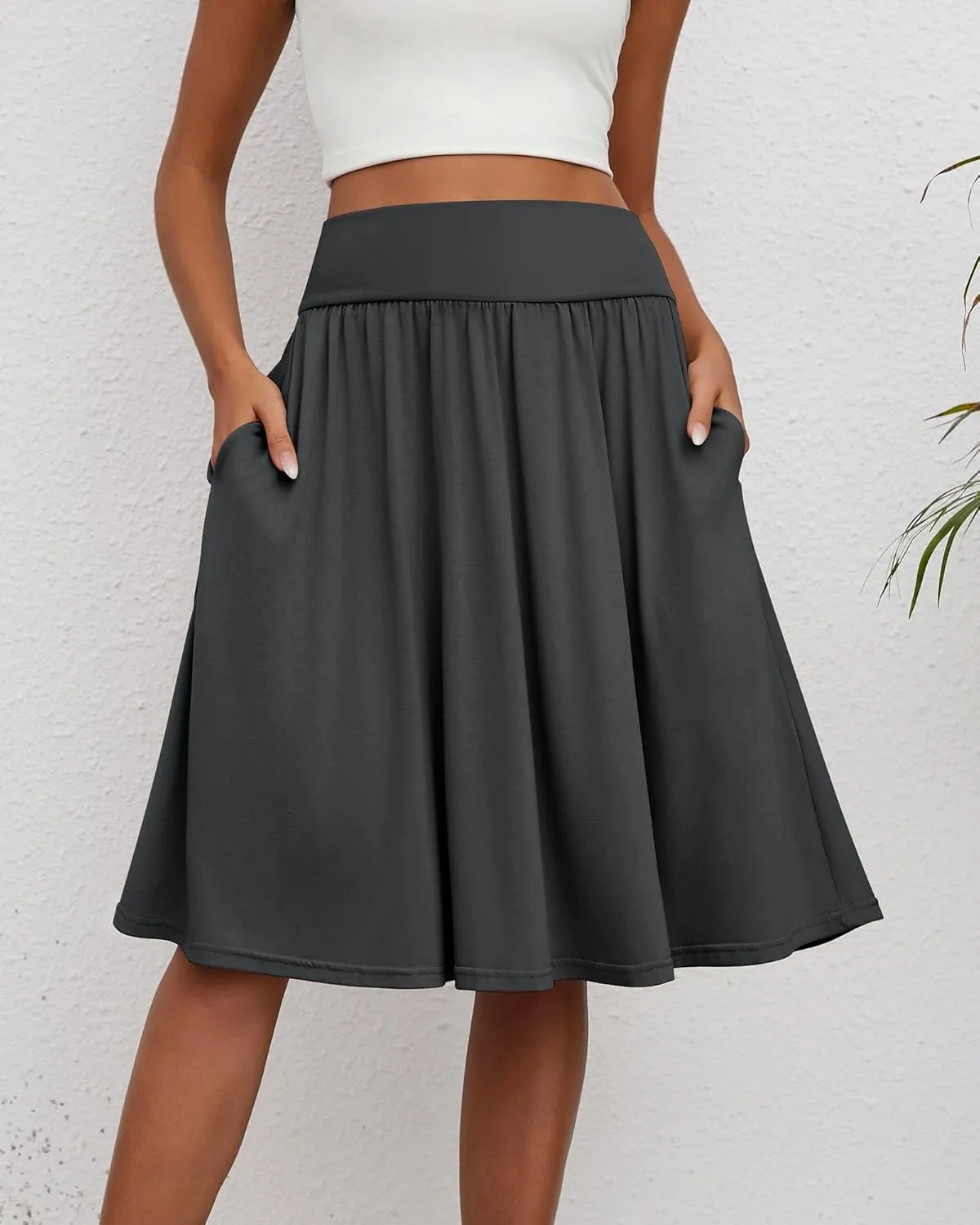 3 Pcs Womens Midi Skirts Knee Length with Pockets Casual High Waisted 2025 Trendy Summer Midi Skirt for Ladies