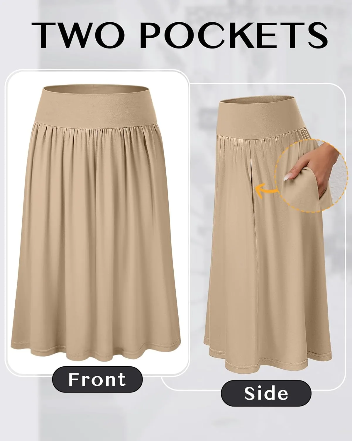 3 Pcs Womens Midi Skirts Knee Length with Pockets Casual High Waisted 2025 Trendy Summer Midi Skirt for Ladies