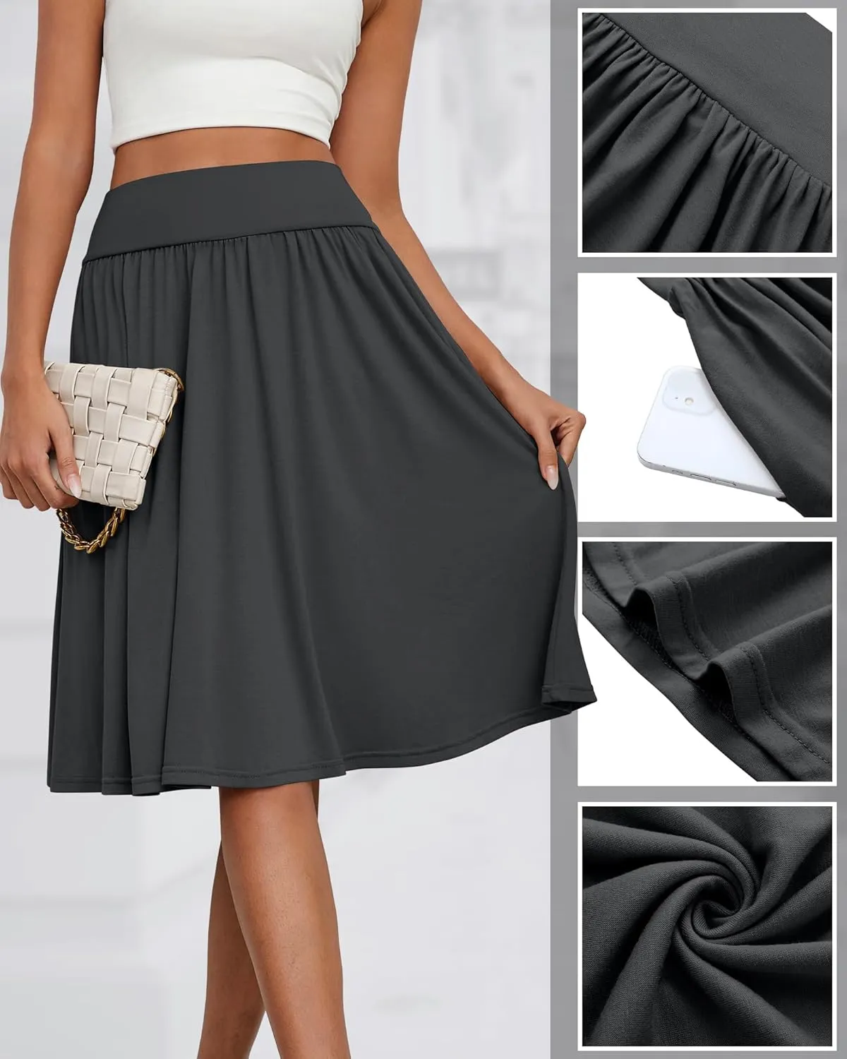 3 Pcs Womens Midi Skirts Knee Length with Pockets Casual High Waisted 2025 Trendy Summer Midi Skirt for Ladies