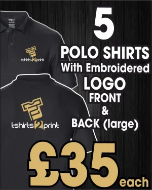 5 x Polo Tops with Embroidered LOGO FRONT & BACK