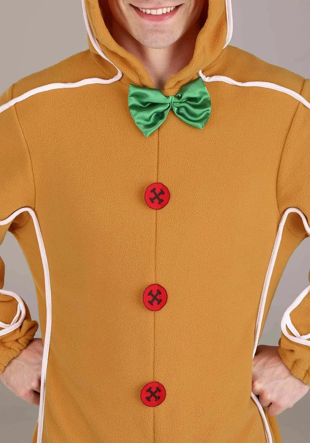 Adult Gingerbread Man Costume | Cozy Hooded Christmas Jumpsuit | Festive Holiday Parties