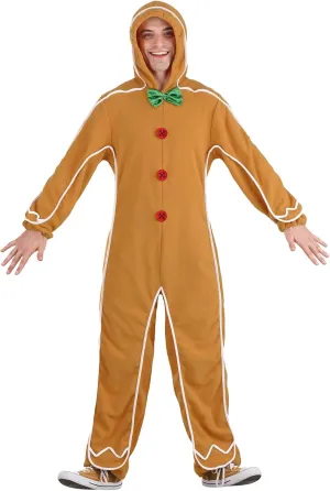 Adult Gingerbread Man Costume | Cozy Hooded Christmas Jumpsuit | Festive Holiday Parties