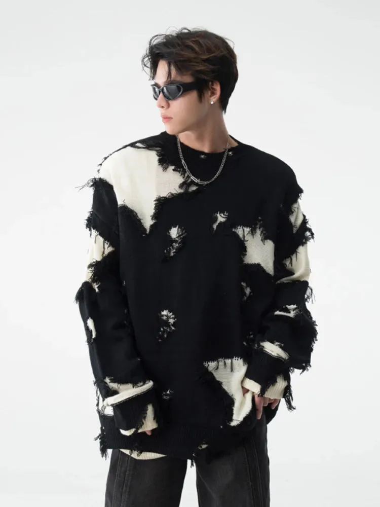 Aidase Sweaters Men Hole Chic Raw Edge Slouchy Japanese Style Harajuku Males Knitwear All-match Streetwear Advanced Pullovers Autumn