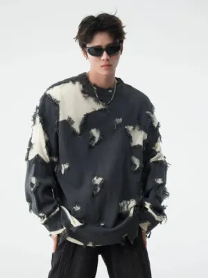 Aidase Sweaters Men Hole Chic Raw Edge Slouchy Japanese Style Harajuku Males Knitwear All-match Streetwear Advanced Pullovers Autumn