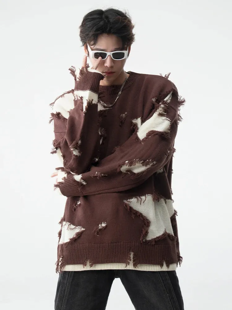Aidase Sweaters Men Hole Chic Raw Edge Slouchy Japanese Style Harajuku Males Knitwear All-match Streetwear Advanced Pullovers Autumn
