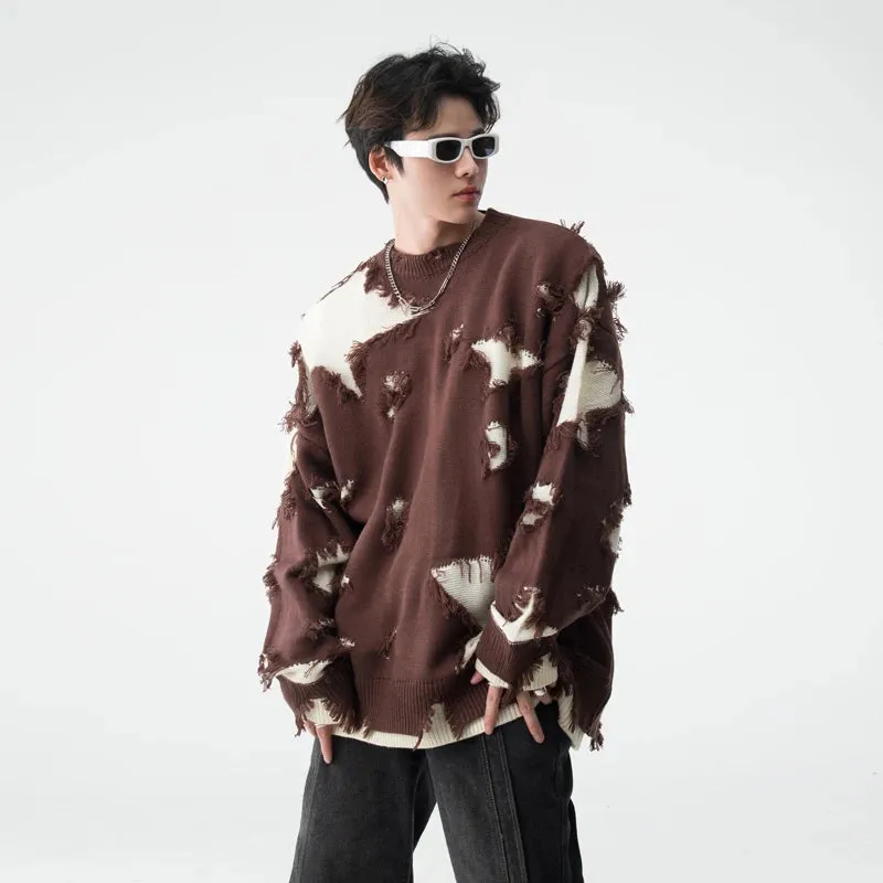 Aidase Sweaters Men Hole Chic Raw Edge Slouchy Japanese Style Harajuku Males Knitwear All-match Streetwear Advanced Pullovers Autumn