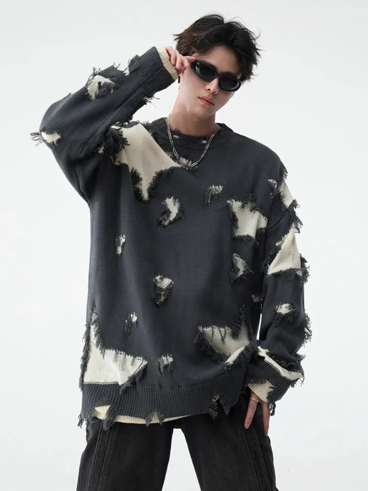 Aidase Sweaters Men Hole Chic Raw Edge Slouchy Japanese Style Harajuku Males Knitwear All-match Streetwear Advanced Pullovers Autumn