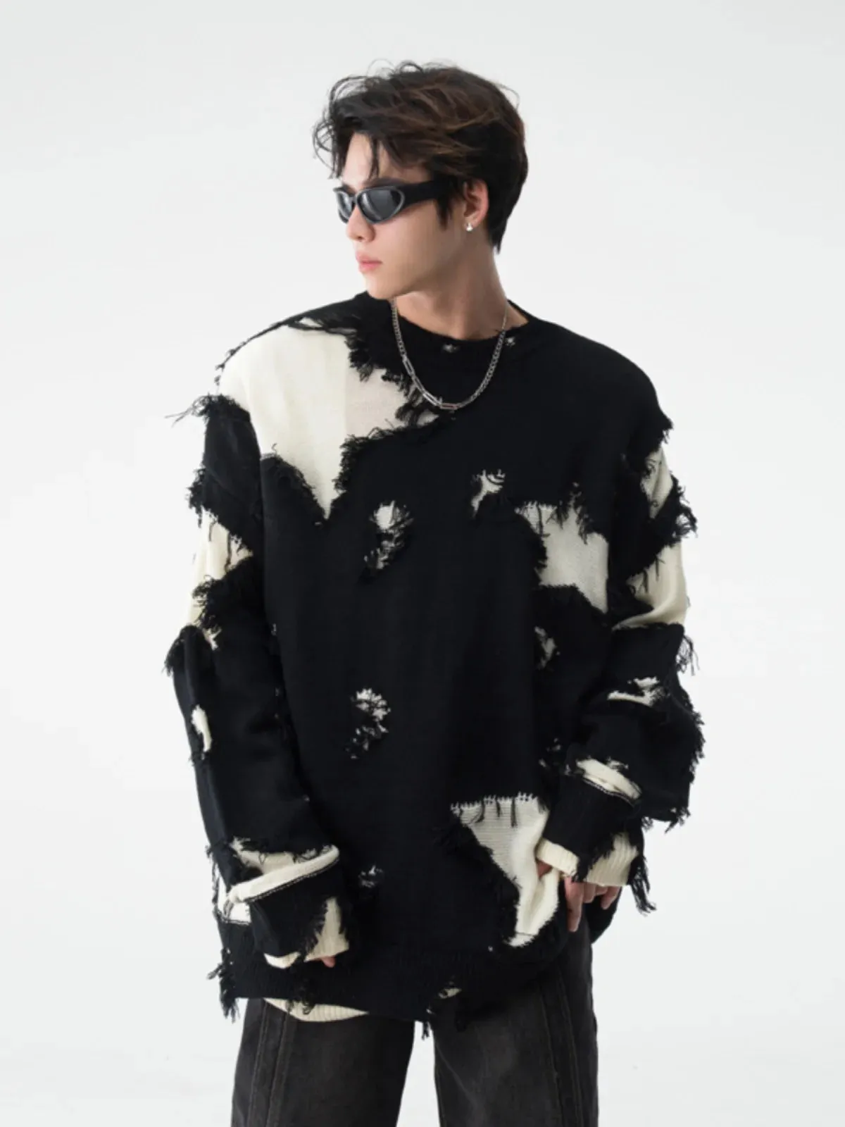 Aidase Sweaters Men Hole Chic Raw Edge Slouchy Japanese Style Harajuku Males Knitwear All-match Streetwear Advanced Pullovers Autumn