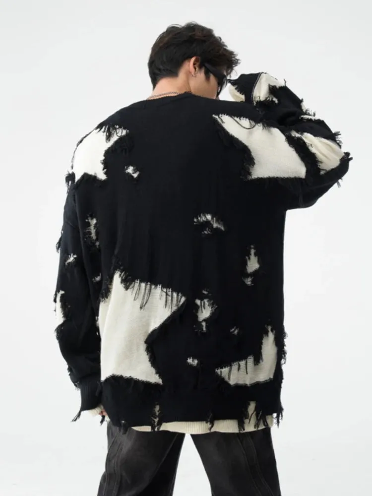 Aidase Sweaters Men Hole Chic Raw Edge Slouchy Japanese Style Harajuku Males Knitwear All-match Streetwear Advanced Pullovers Autumn