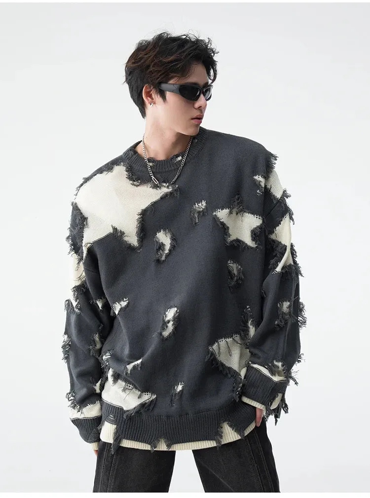 Aidase Sweaters Men Hole Chic Raw Edge Slouchy Japanese Style Harajuku Males Knitwear All-match Streetwear Advanced Pullovers Autumn