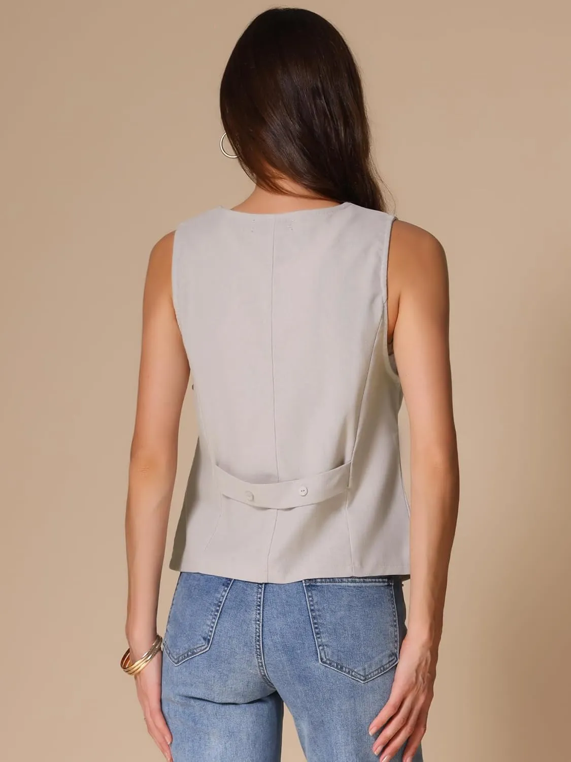 Allegra K Women's Casual Linen Vest Loose Sleeveless Blazer Lightweight Jacket Waistcoat