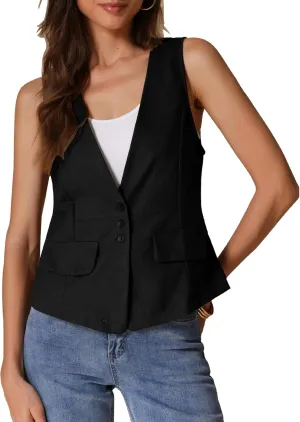 Allegra K Women's Casual Linen Vest Loose Sleeveless Blazer Lightweight Jacket Waistcoat