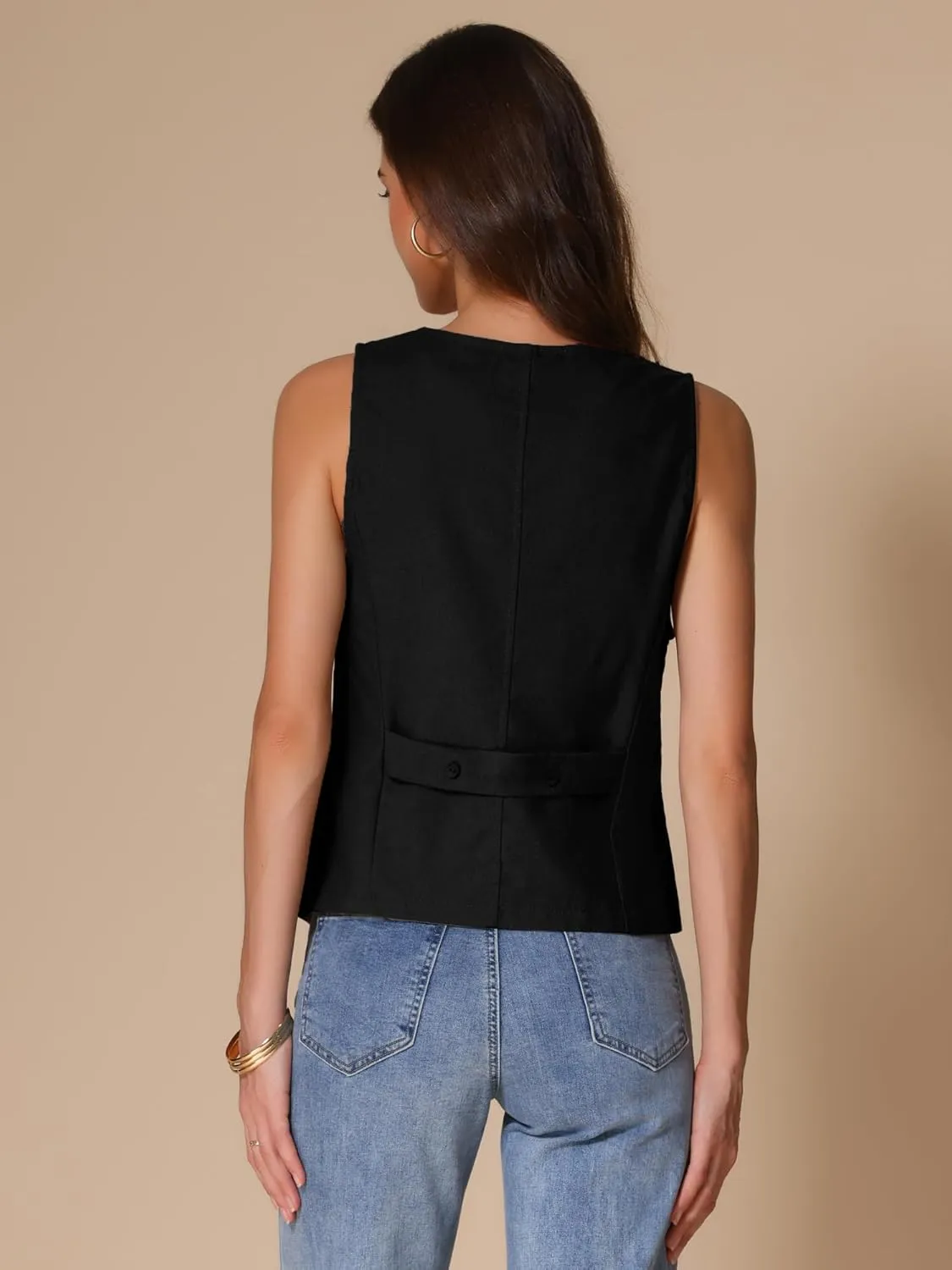 Allegra K Women's Casual Linen Vest Loose Sleeveless Blazer Lightweight Jacket Waistcoat