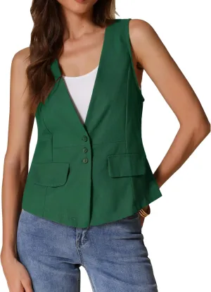 Allegra K Women's Casual Linen Vest Loose Sleeveless Blazer Lightweight Jacket Waistcoat