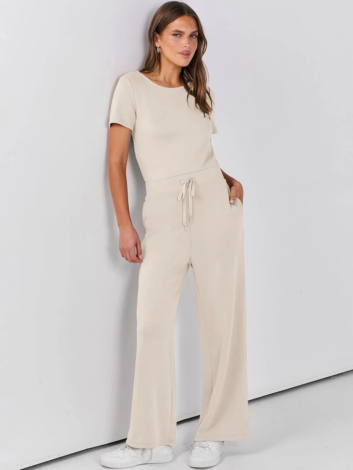 ANRABESS Jumpsuits for Women Casual Summer 2025 Short Sleeve Loose Wide leg Pants Dressy Romper Jumpers One Piece Outfits