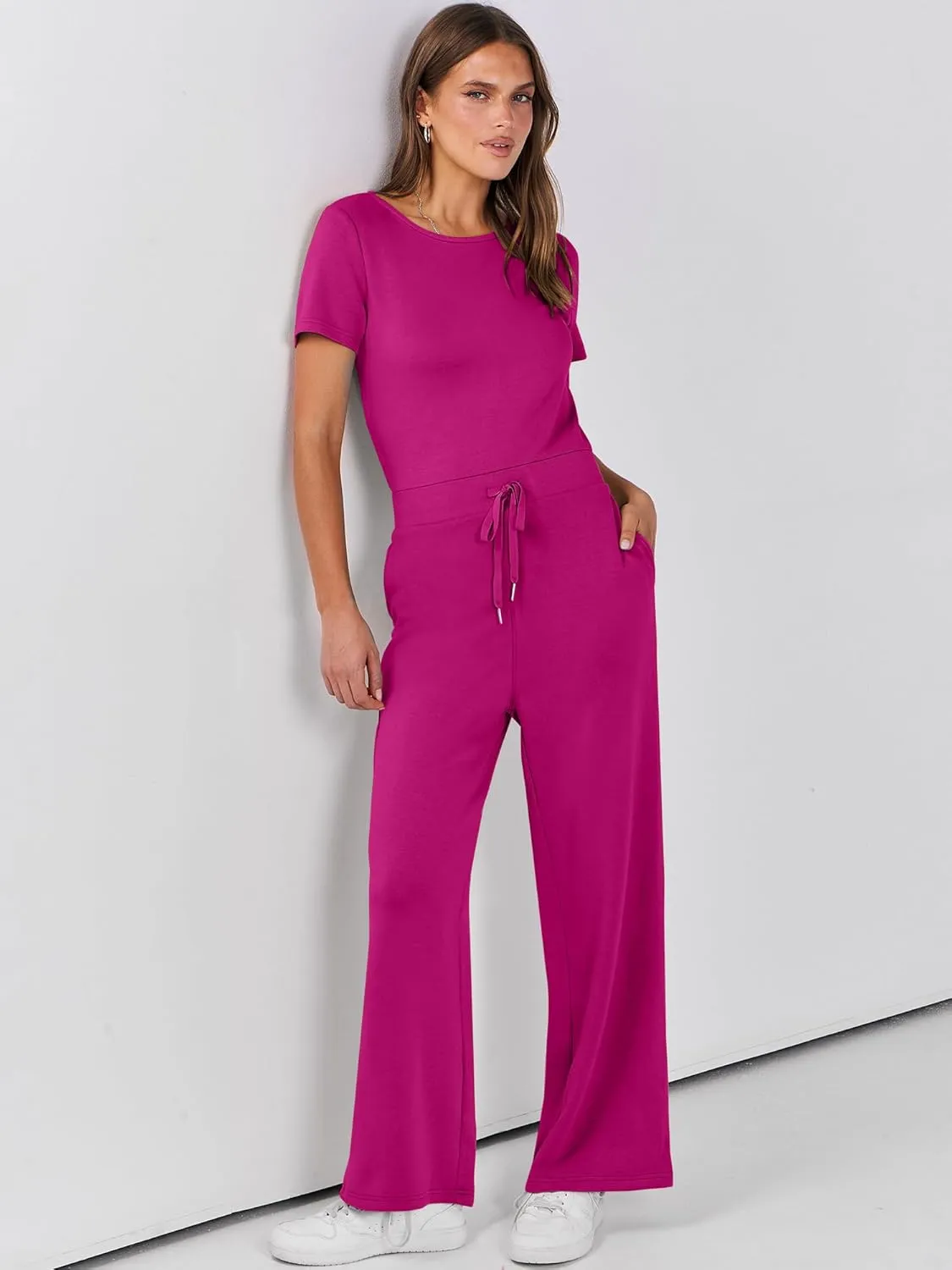 ANRABESS Jumpsuits for Women Casual Summer 2025 Short Sleeve Loose Wide leg Pants Dressy Romper Jumpers One Piece Outfits