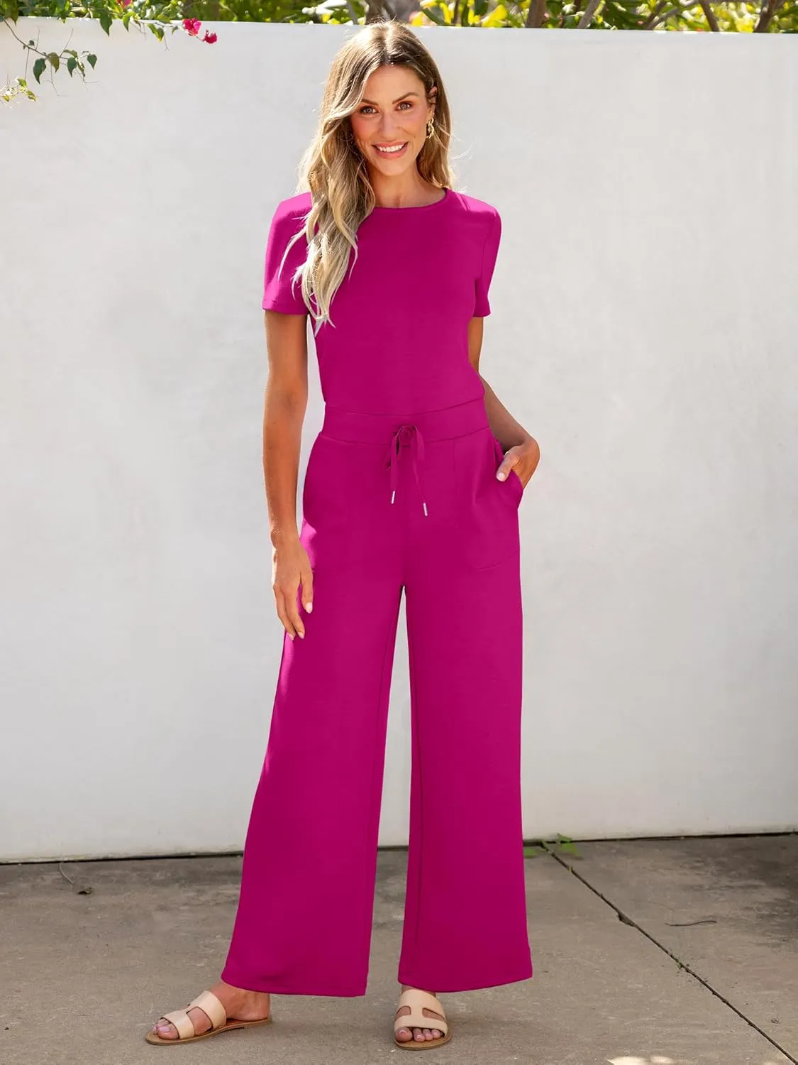 ANRABESS Jumpsuits for Women Casual Summer 2025 Short Sleeve Loose Wide leg Pants Dressy Romper Jumpers One Piece Outfits