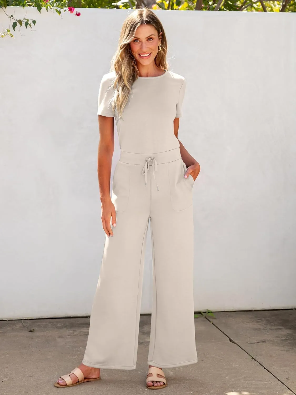 ANRABESS Jumpsuits for Women Casual Summer 2025 Short Sleeve Loose Wide leg Pants Dressy Romper Jumpers One Piece Outfits