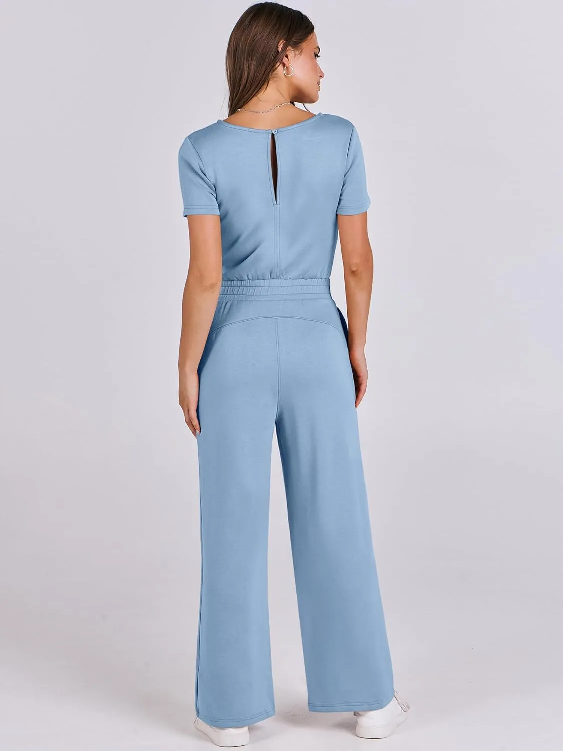 ANRABESS Jumpsuits for Women Casual Summer 2025 Short Sleeve Loose Wide leg Pants Dressy Romper Jumpers One Piece Outfits