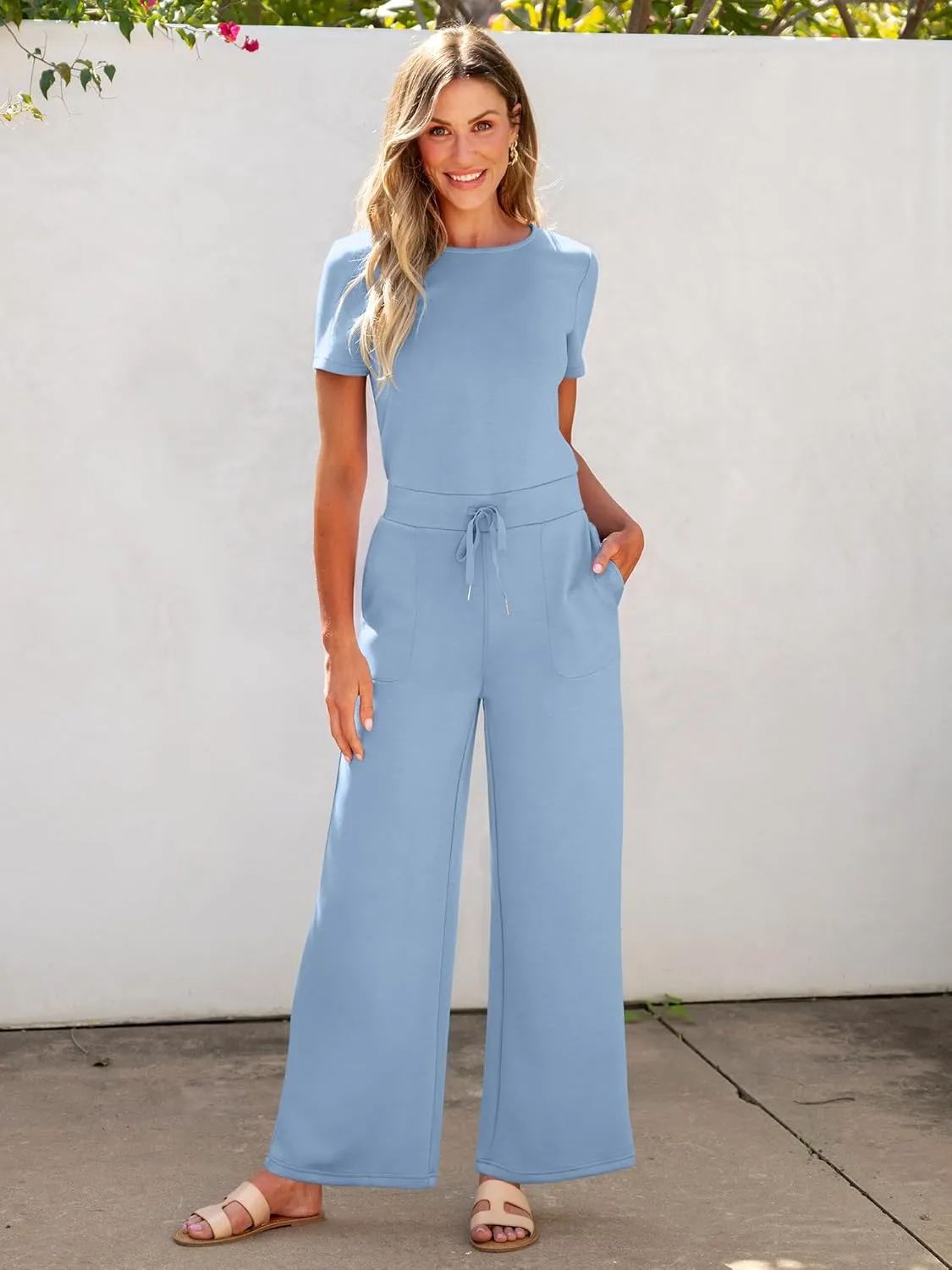 ANRABESS Jumpsuits for Women Casual Summer 2025 Short Sleeve Loose Wide leg Pants Dressy Romper Jumpers One Piece Outfits