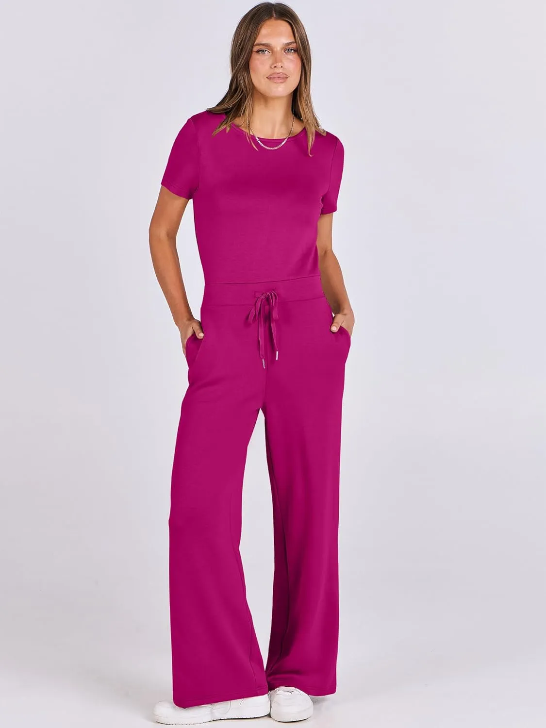 ANRABESS Jumpsuits for Women Casual Summer 2025 Short Sleeve Loose Wide leg Pants Dressy Romper Jumpers One Piece Outfits