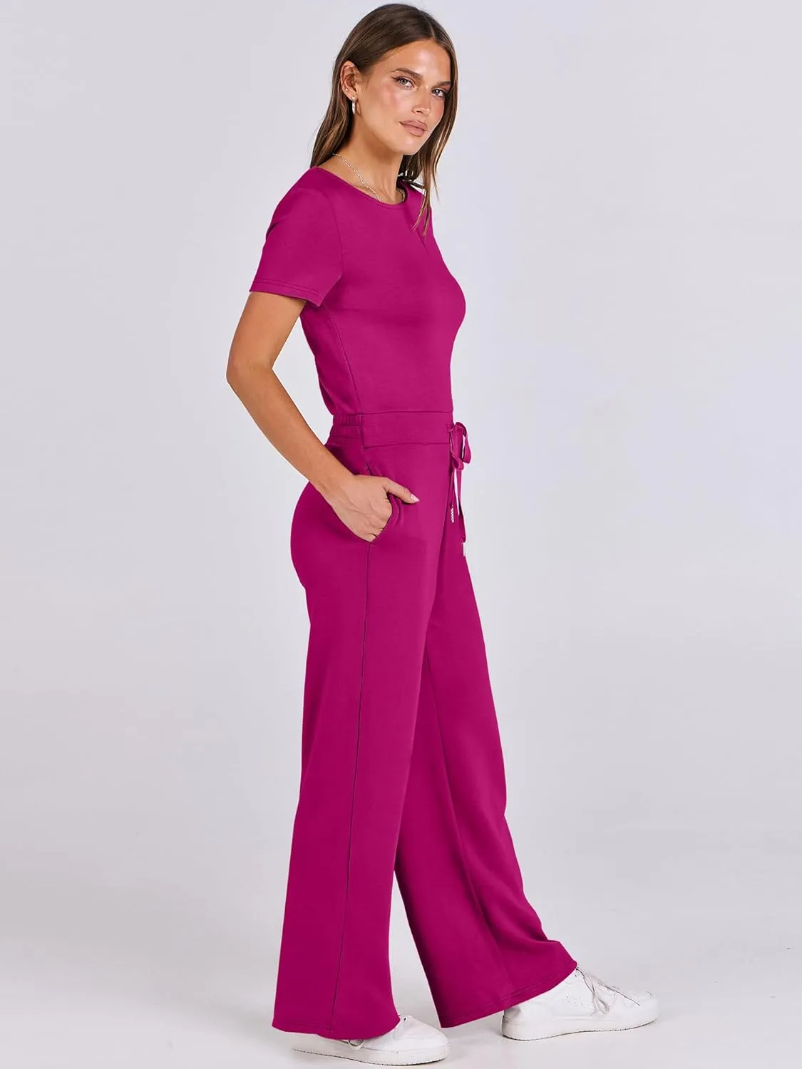 ANRABESS Jumpsuits for Women Casual Summer 2025 Short Sleeve Loose Wide leg Pants Dressy Romper Jumpers One Piece Outfits
