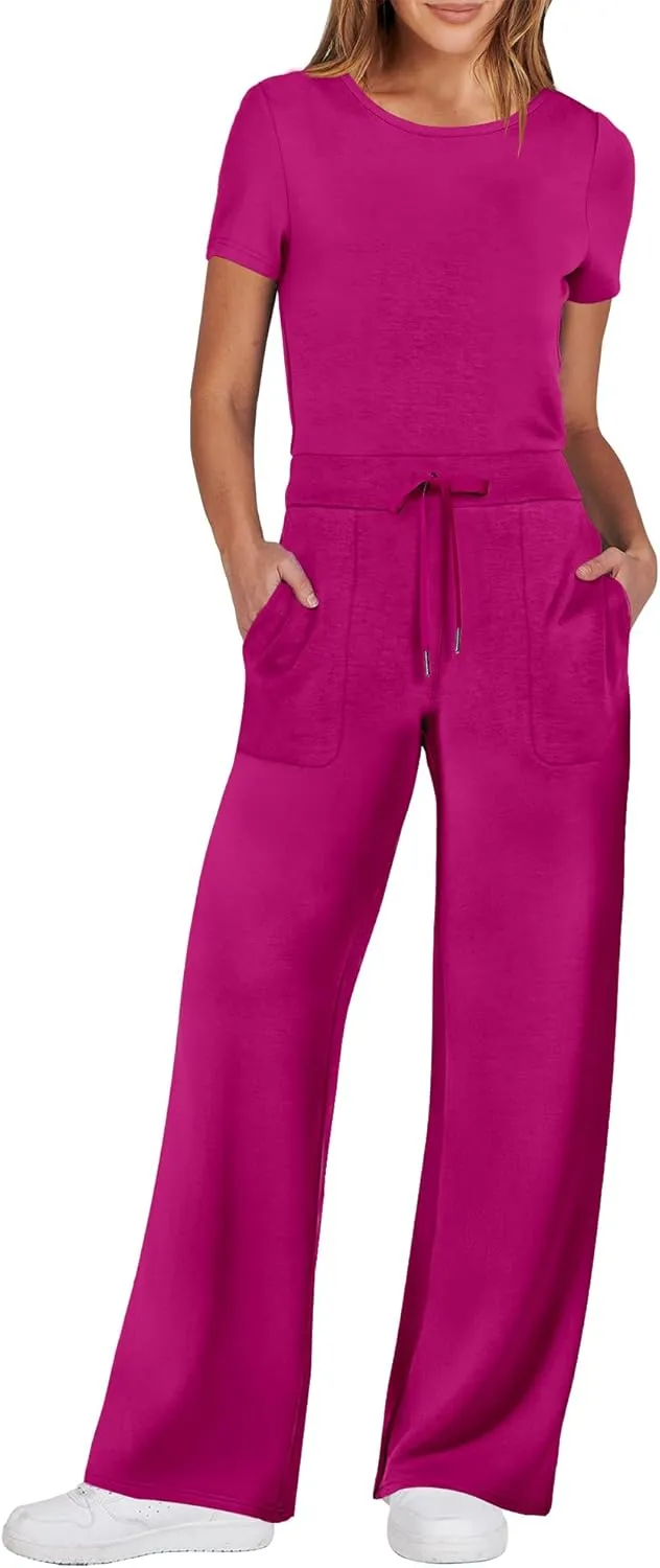 ANRABESS Jumpsuits for Women Casual Summer 2025 Short Sleeve Loose Wide leg Pants Dressy Romper Jumpers One Piece Outfits
