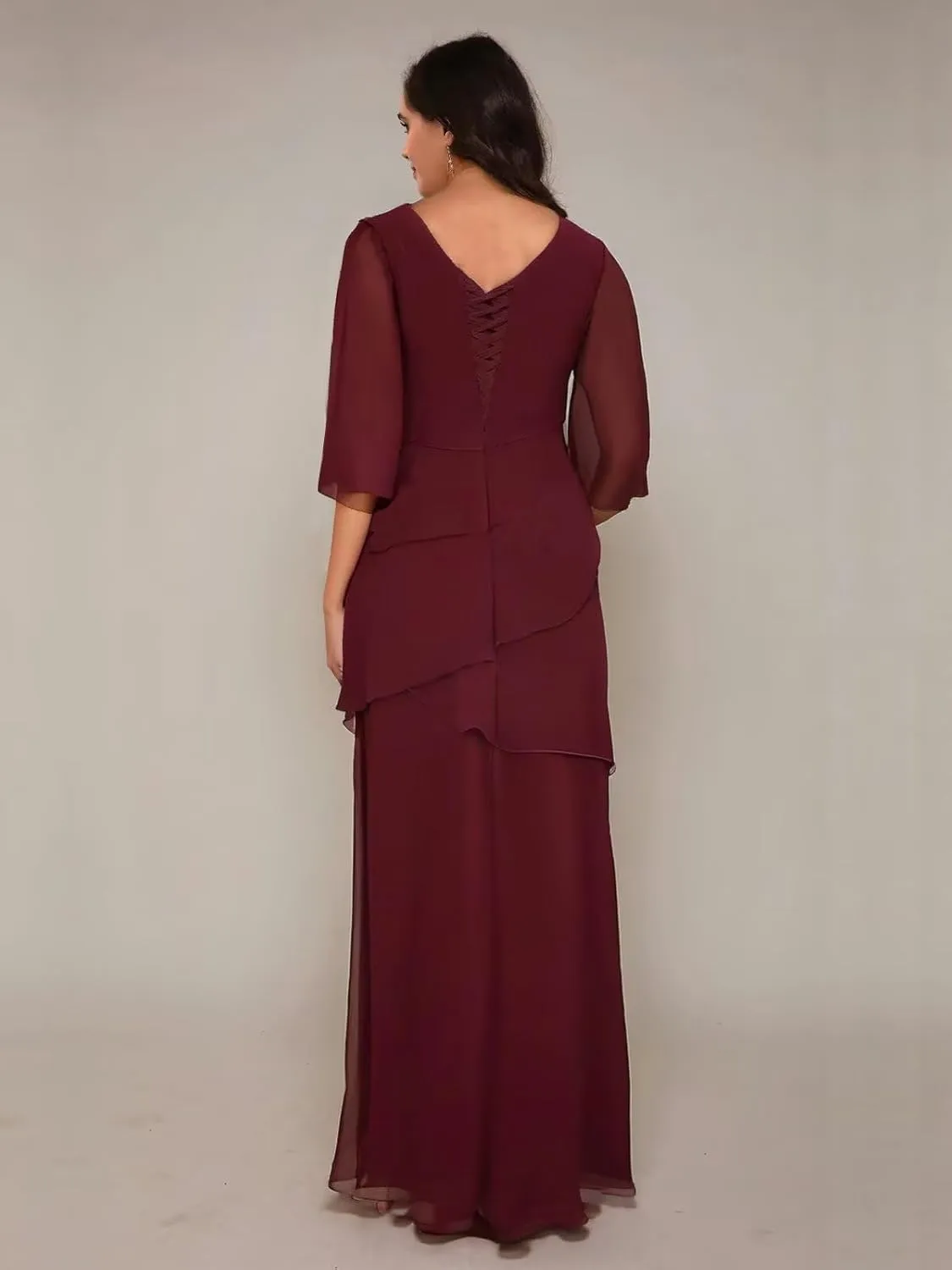 BANTRATIC Women's Mother of The Bride Dresses for Wedding Ankle Length Chiffon Crew Neck Tiered Formal Prom Cocktail Gown