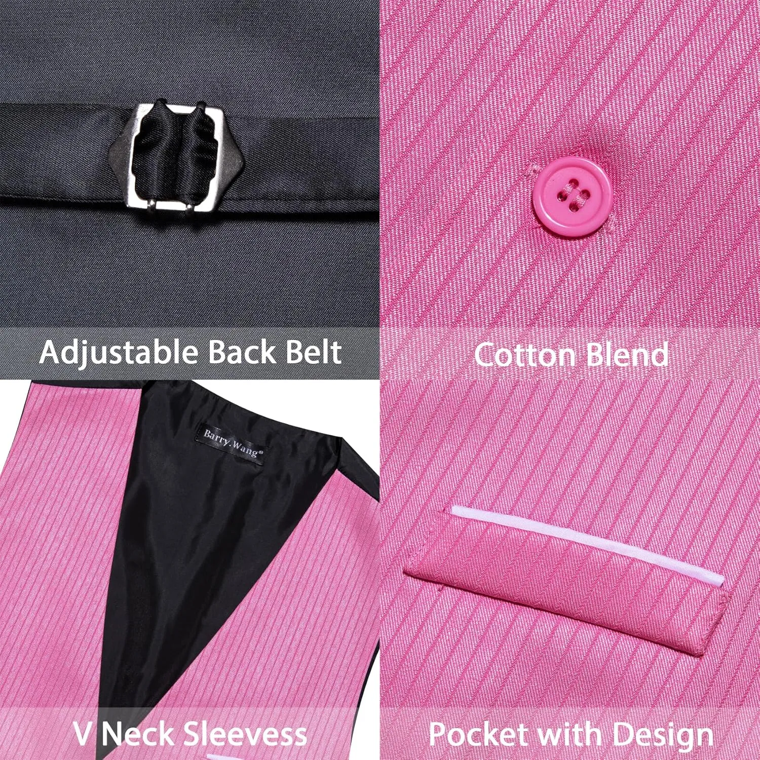 Barry.Wang Mens Formal Suit Vest Striped Casual V-neck Slim Fit Solid Color Waistcoat for Wedding Party Tuxedo