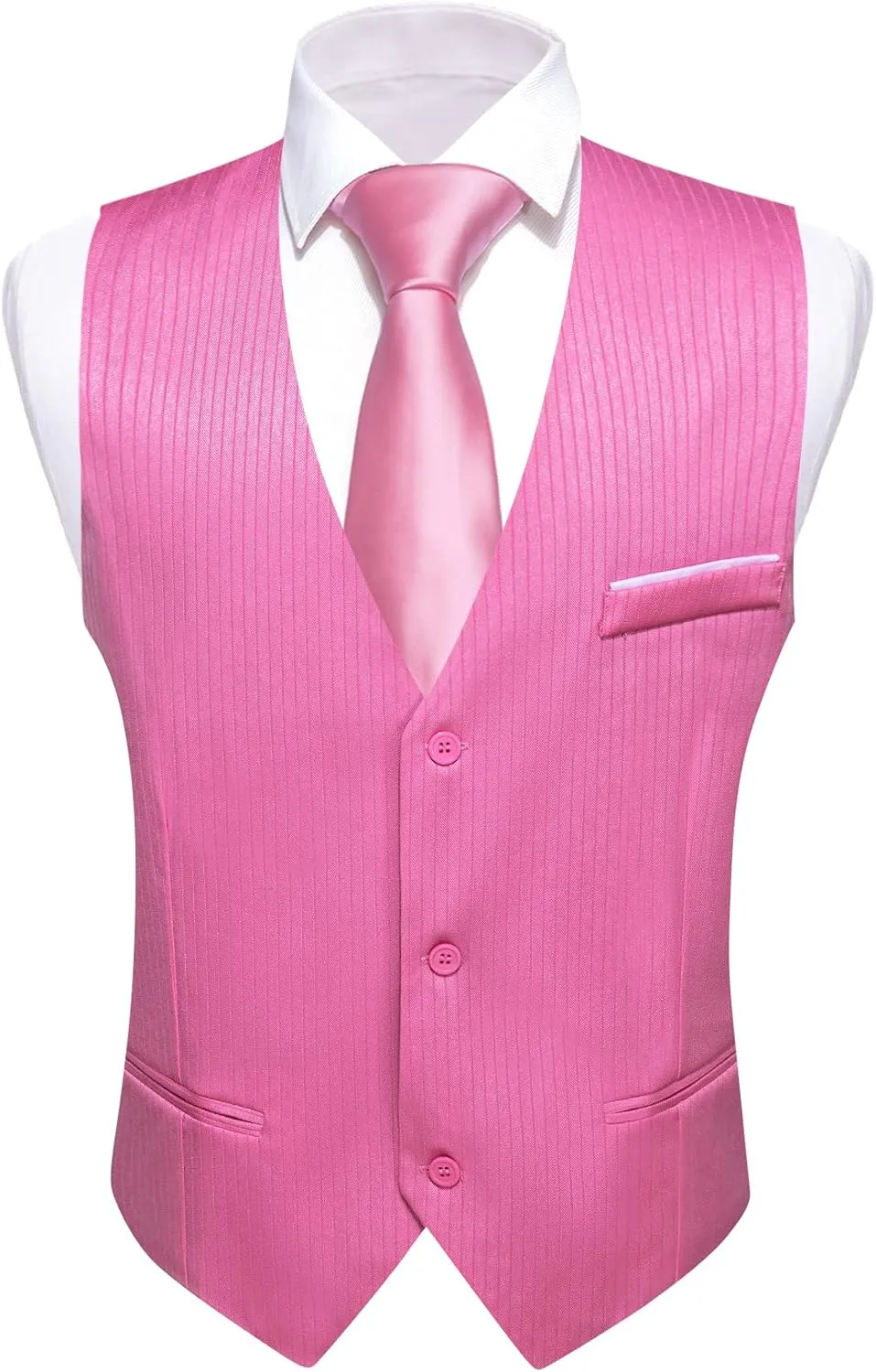 Barry.Wang Mens Formal Suit Vest Striped Casual V-neck Slim Fit Solid Color Waistcoat for Wedding Party Tuxedo