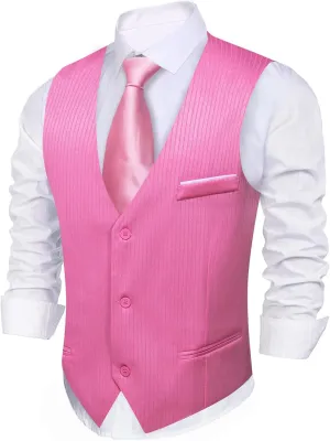 Barry.Wang Mens Formal Suit Vest Striped Casual V-neck Slim Fit Solid Color Waistcoat for Wedding Party Tuxedo