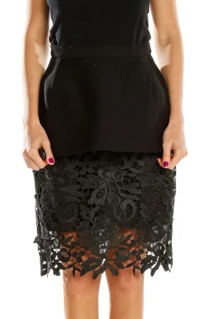 Black Lace Overlay Peplum Skirt