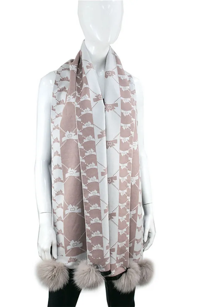 Bow Ties Narrow Scarf with Fox Poms