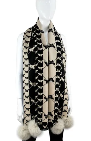 Bow Ties Narrow Scarf with Fox Poms