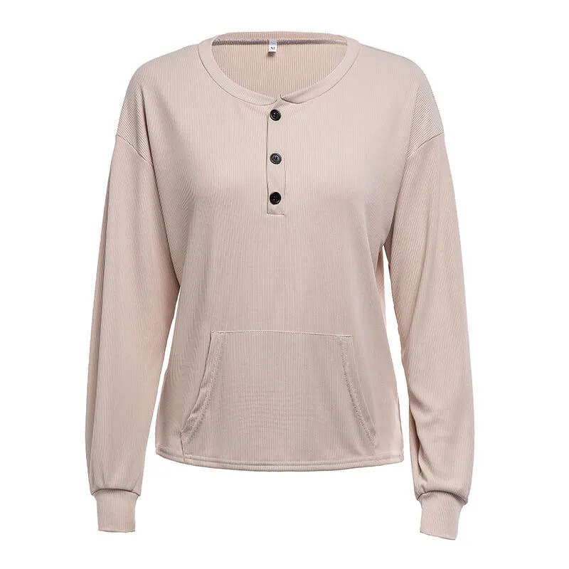 Button-Up Pure Color Pullover Sweater