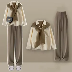 Casual Lapel Pocket Shirt High Waist Pants Set