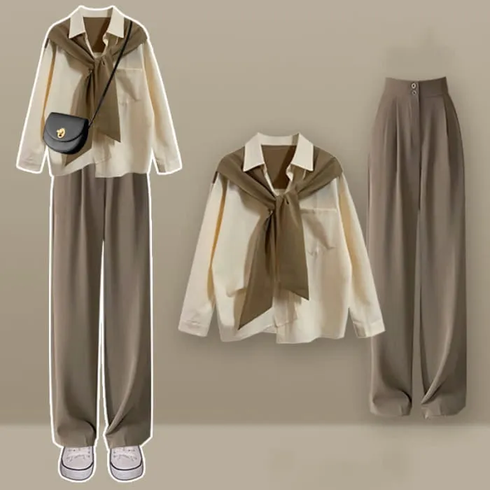 Casual Lapel Pocket Shirt High Waist Pants Set