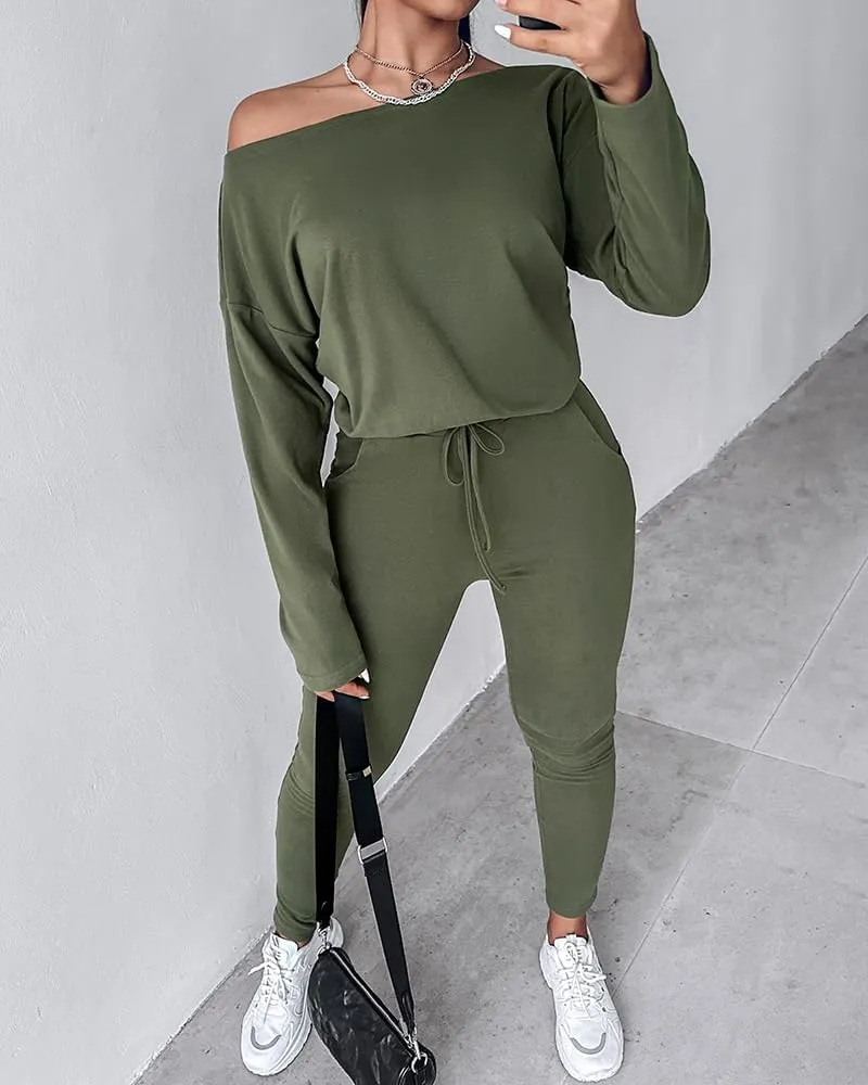 CHICME BEST SHOPPING DEALS Chic Me Women Long Sleeve Crewneck Pullover Tops and Pants Set Tracksuit Fall Outfit