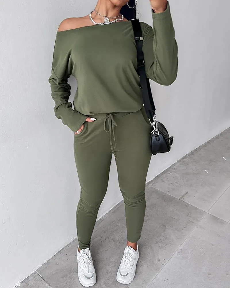 CHICME BEST SHOPPING DEALS Chic Me Women Long Sleeve Crewneck Pullover Tops and Pants Set Tracksuit Fall Outfit