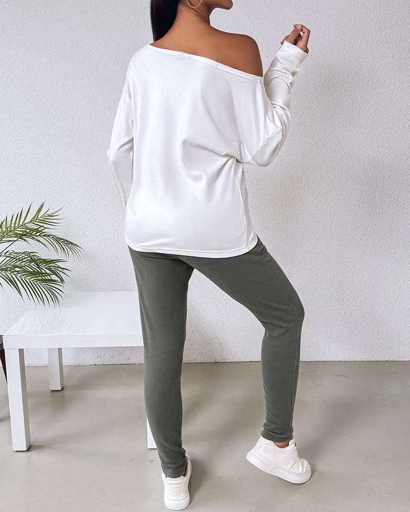 CHICME BEST SHOPPING DEALS Chic Me Women Long Sleeve Crewneck Pullover Tops and Pants Set Tracksuit Fall Outfit