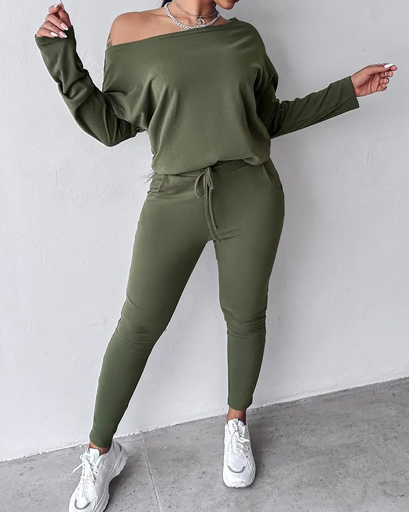 CHICME BEST SHOPPING DEALS Chic Me Women Long Sleeve Crewneck Pullover Tops and Pants Set Tracksuit Fall Outfit