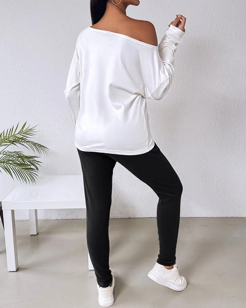CHICME BEST SHOPPING DEALS Chic Me Women Long Sleeve Crewneck Pullover Tops and Pants Set Tracksuit Fall Outfit