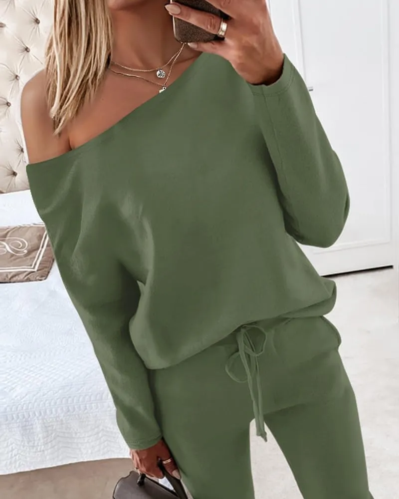 CHICME BEST SHOPPING DEALS Chic Me Women Long Sleeve Crewneck Pullover Tops and Pants Set Tracksuit Fall Outfit