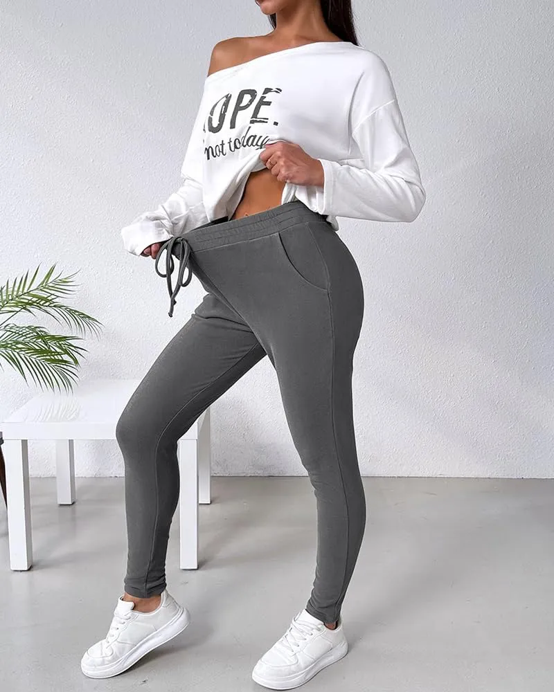 CHICME BEST SHOPPING DEALS Chic Me Women Long Sleeve Crewneck Pullover Tops and Pants Set Tracksuit Fall Outfit