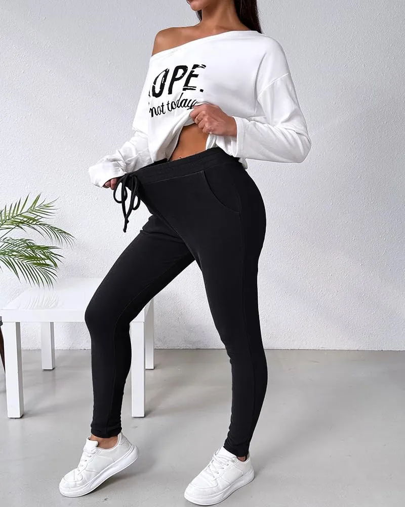 CHICME BEST SHOPPING DEALS Chic Me Women Long Sleeve Crewneck Pullover Tops and Pants Set Tracksuit Fall Outfit