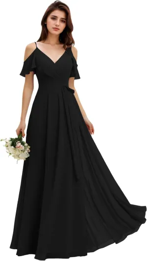 Chiffon Bridesmaid Dresses for Wedding with Slit Formal Wedding Guest Dresses for Women with Pocket NO82